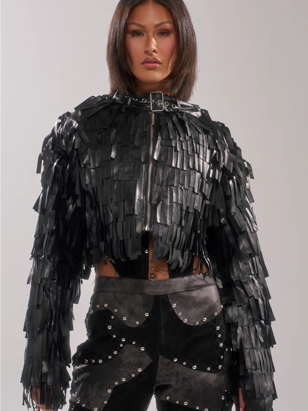 RIDE EM FRINGE MOTO Jacket Coat Akira Black Fringe Leather Crop Jacket Women's L